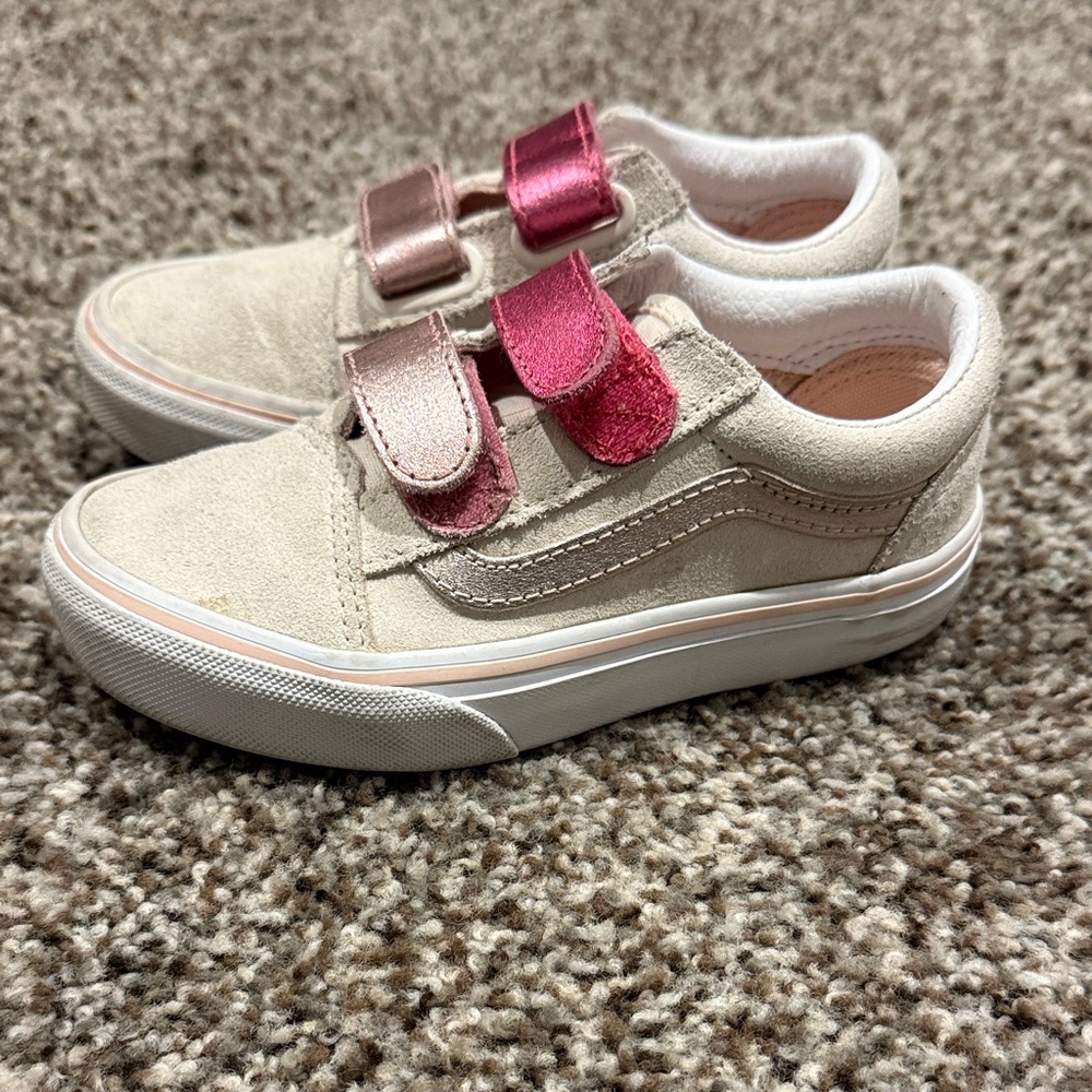 Girl’s VANS Cream and Pink Velcro Sneakers - Picture 1 of 6